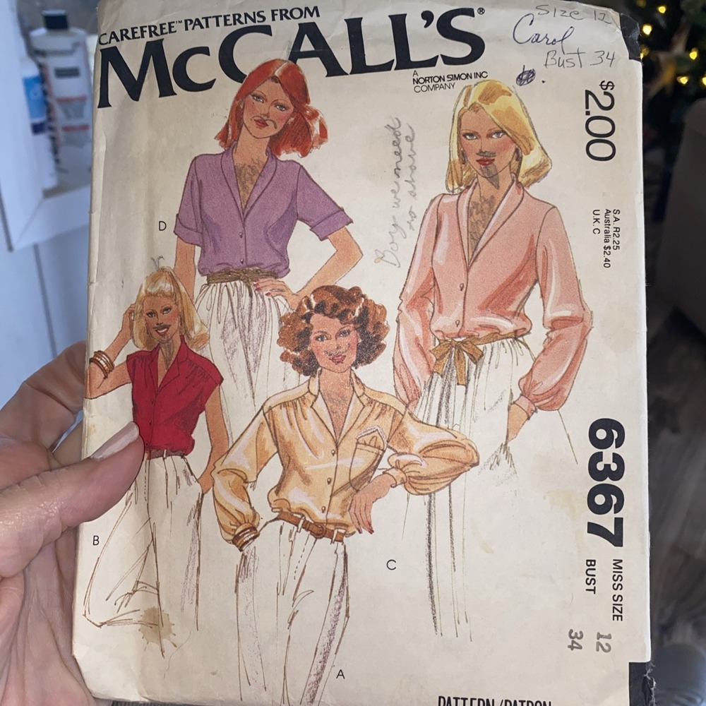 McCalls 6367 Vintage 70s Blouse Sewing Pattern Size 12 Bust 34 Retro Yoke Shirt
